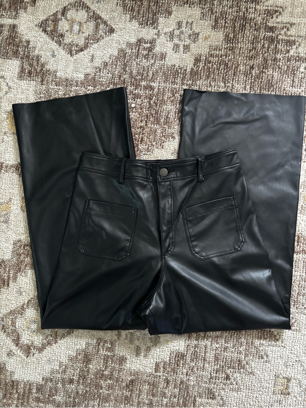 Zara Black Faux Leather Pants with Raw Hem